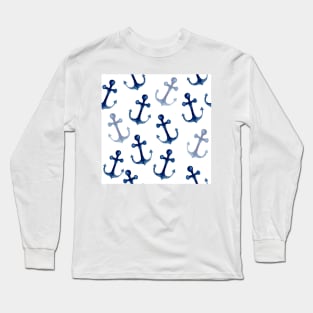 Watercolor Nautical Anchors | Pattern | Navy Long Sleeve T-Shirt